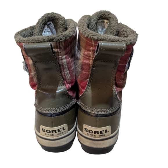 Sorel Green Red Plaid Tivoli Waterproof Sherpa Lined Boots Size 9 - Picture 4 of 9
